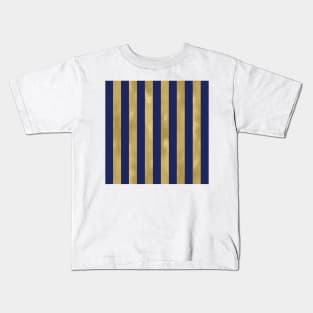 Navy Blue and Gold Metallic Vertical Stripes Kids T-Shirt